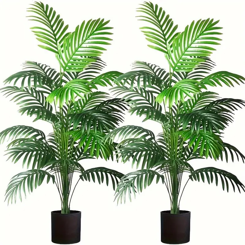 Ficus Lyrata Tree - 24枚の葉を持つアレカヤシの人工観葉植物、鉢植えのプラスチック製の緑のフェイクプラントツリー盆栽、室内、屋外の装飾に