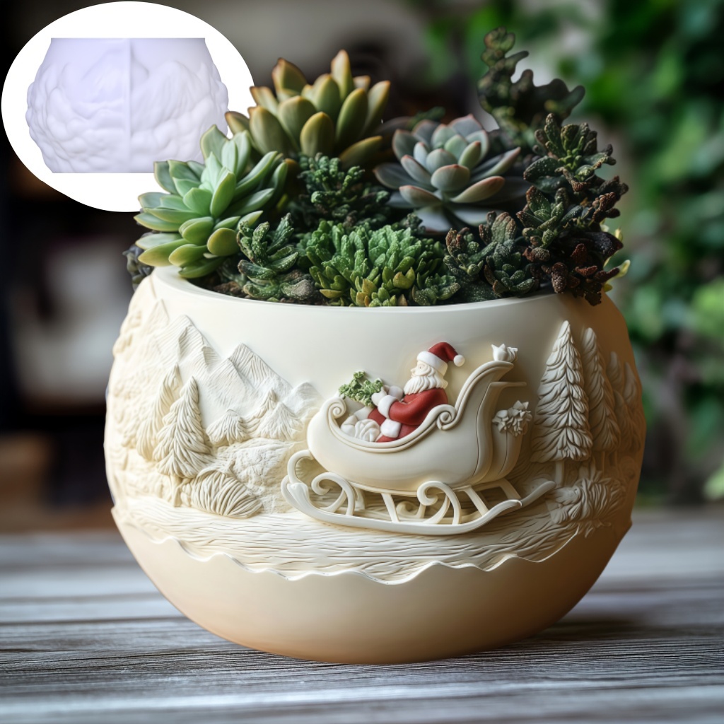 Echeveria Succulent - 杉のそりサンタクロースレリーフキャンドルカップ石膏シリコンモールドサンタクロース多肉植物植木鉢樹脂型クリスマスギフト