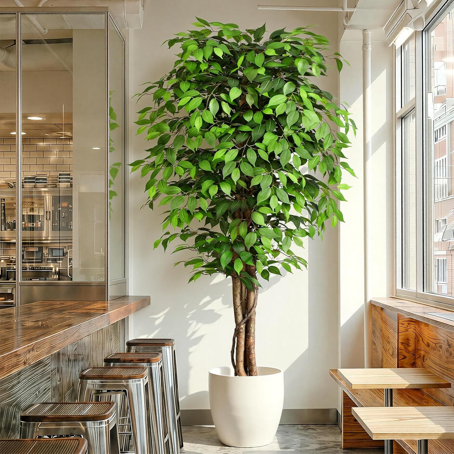 本物そっくりの人工フィカスツリー、自然な幹と豊かな葉が特徴、 - Ficus Lyrata Tree のレビューと価格