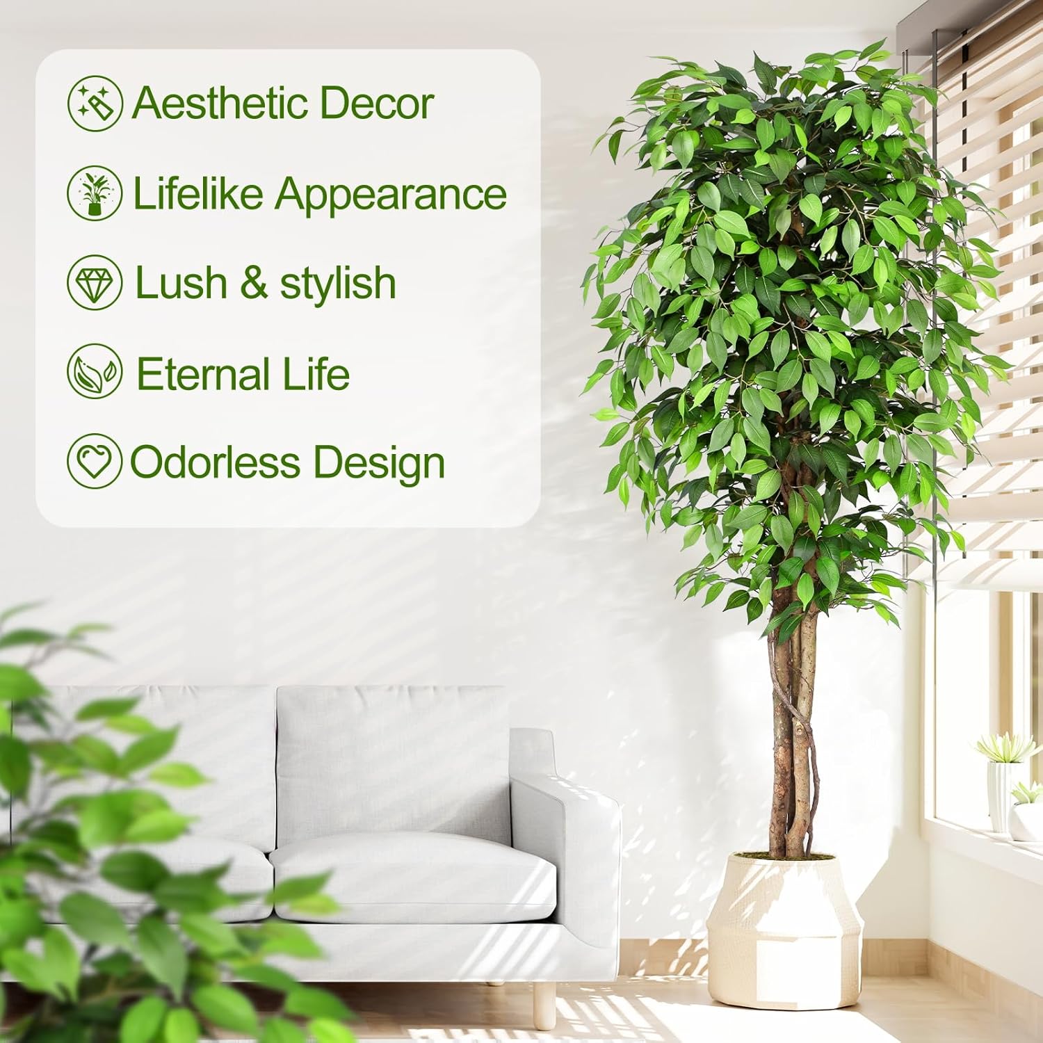 本物そっくりの人工フィカスツリー、自然な幹と豊かな葉が特徴、 - Ficus Lyrata Tree のレビューと価格