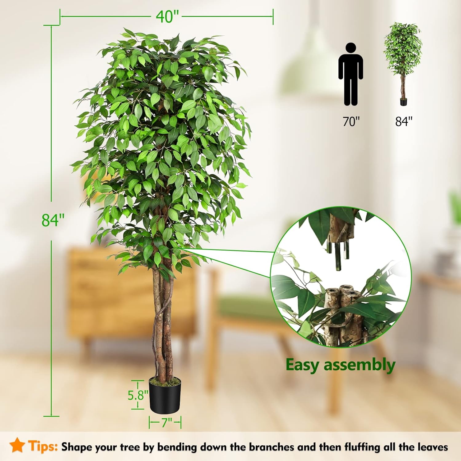 本物そっくりの人工フィカスツリー、自然な幹と豊かな葉が特徴、 - Ficus Lyrata Tree のレビューと価格