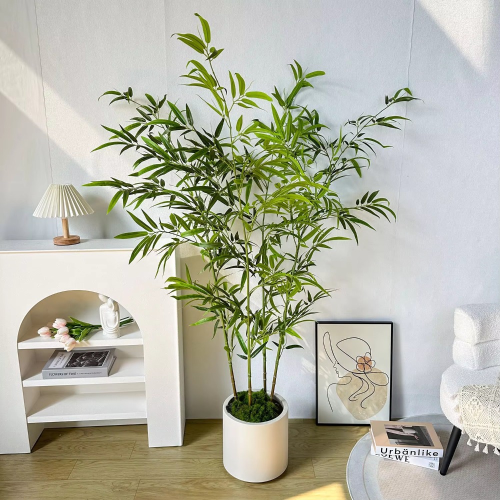 人工緑の竹 PU + PVC 大型竹床ポット 1.3 メート - Ficus Lyrata Tree のレビューと価格