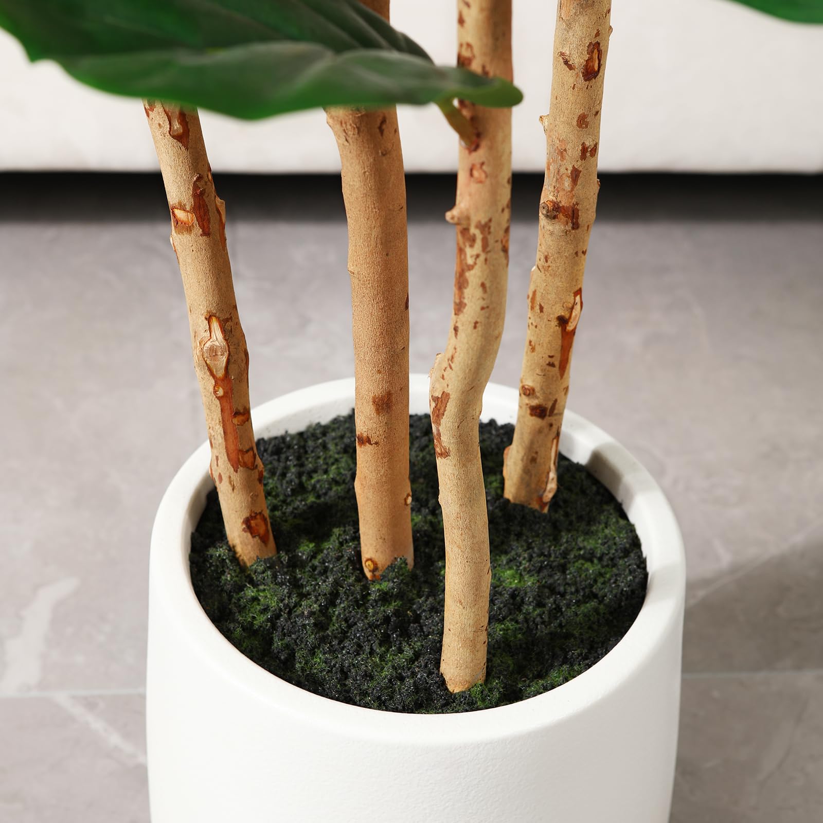 白いプランター付きの人工フィドルリーフフィギュアムツリー。高 - Ficus Lyrata Tree のレビューと価格